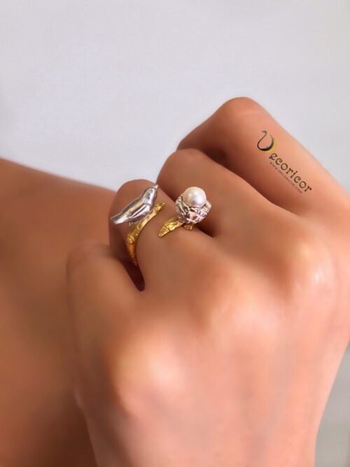 silver sparrow and nest ring R1074