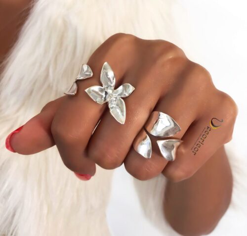 Sterling silver four-leaf flower ring R770b silver sets