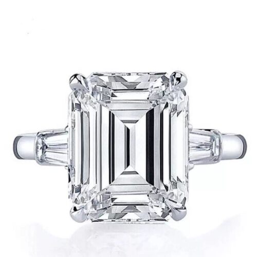 Solitaire silver emerald-cut zirconia ring R728b