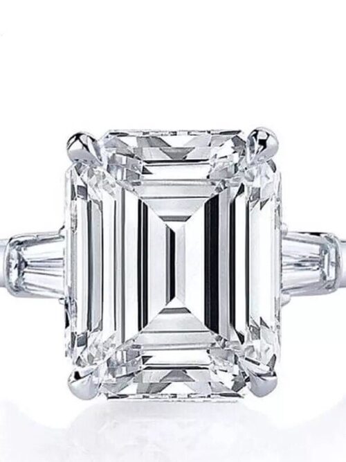 Solitaire silver emerald-cut zirconia ring R728b