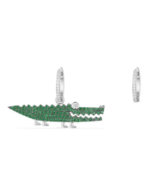 silver green alligator earrings