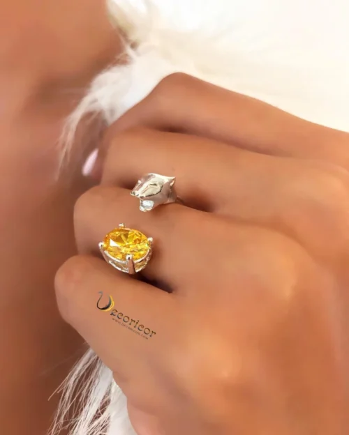 Silver tiger ring citrine stone