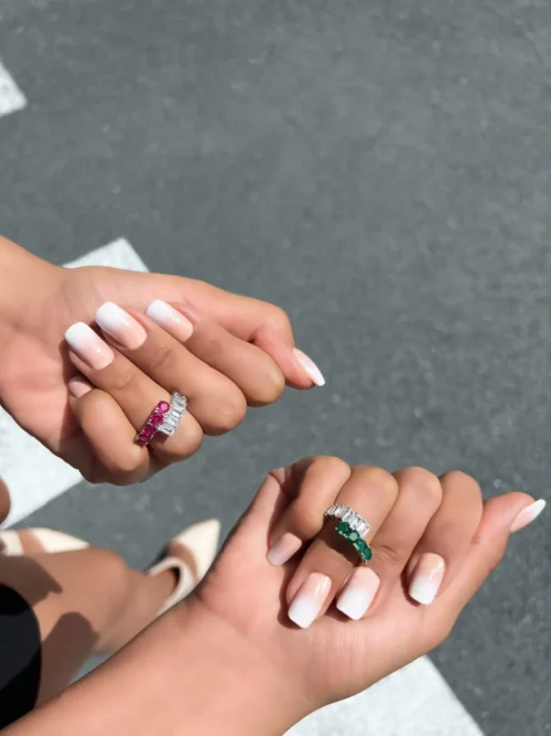 Ruby and emerald color silver rings