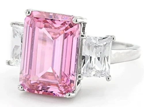 pink zirconia stone sterling silver ring