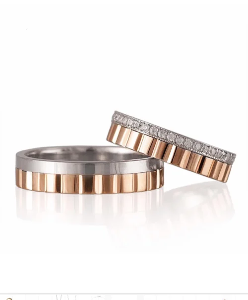 Silver rose gold wedding rings Se394